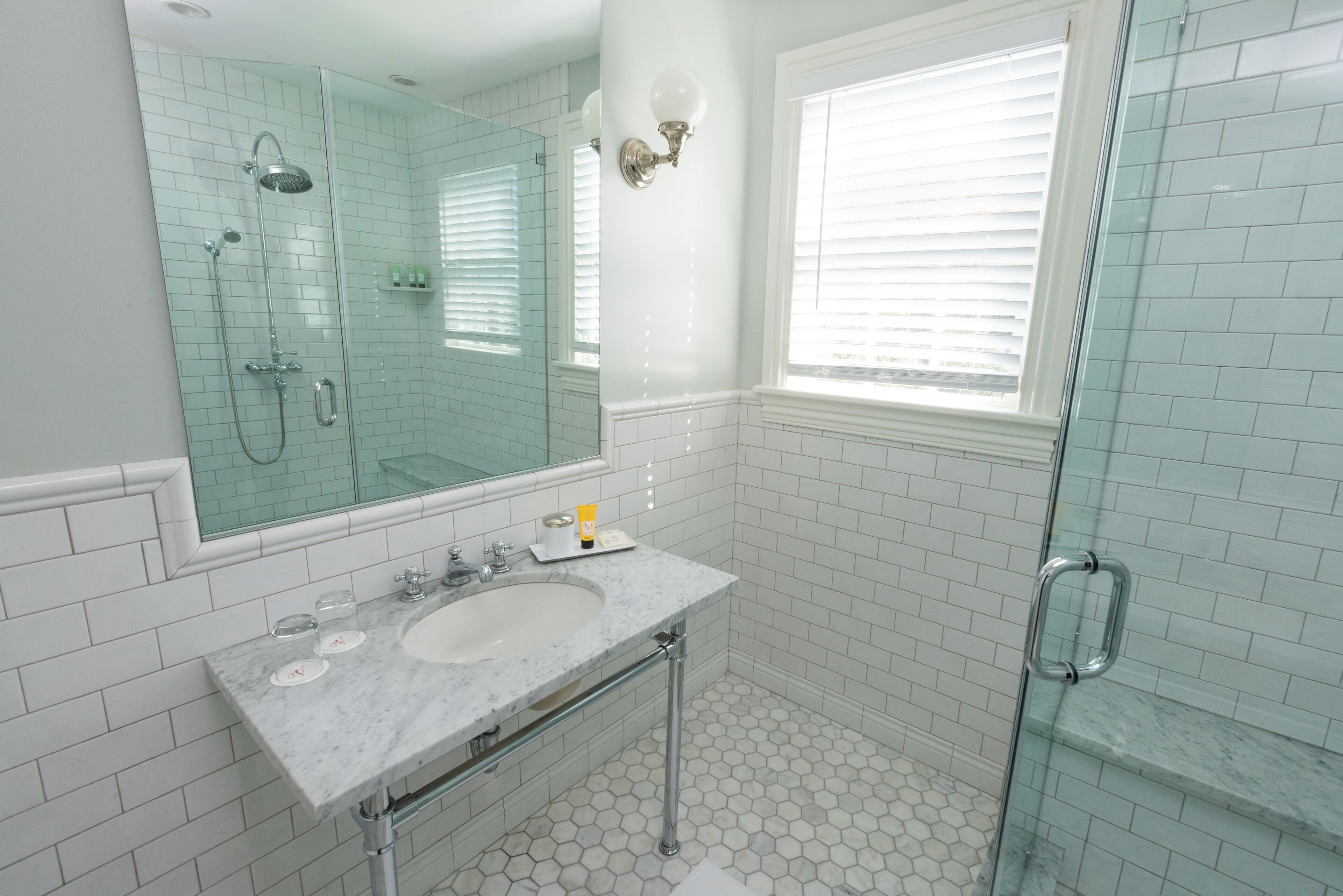 shower, designer toiletries, bathrobes, towels