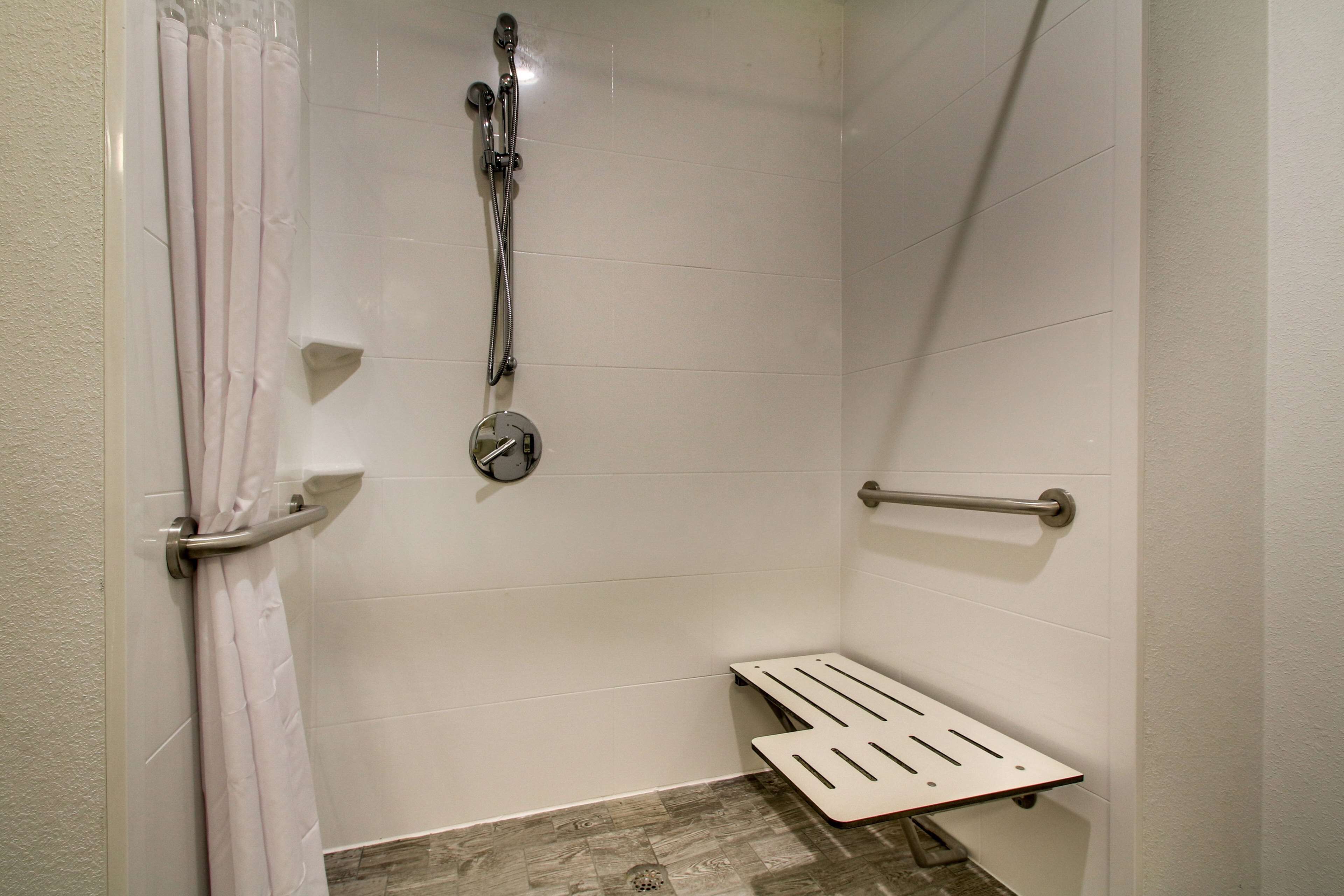 room, 1 king bed, accessible, non smoking (w/ roll-in shower) | bathroom | combined shower/bathtub, free toiletries, towels
