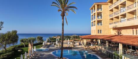 Indoor pool, outdoor pool, open 8:30 AM to 7:30 PM, pool umbrellas