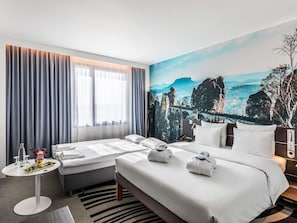 In-room safe, laptop workspace, blackout curtains, soundproofing