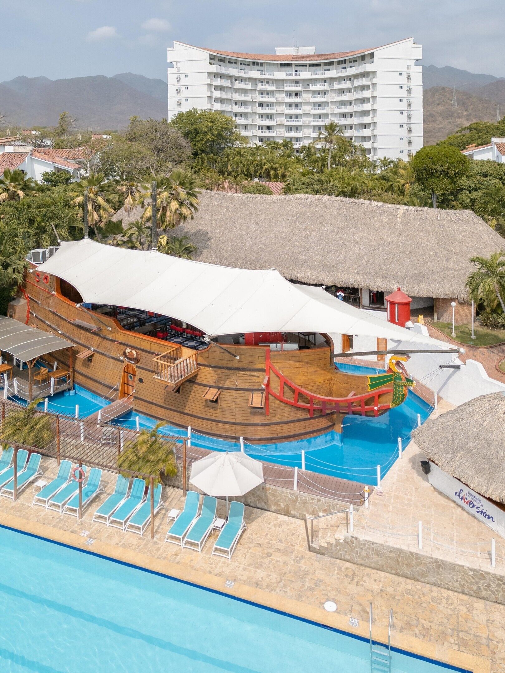 2 outdoor pools, sun loungers, lifeguards on site