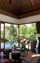 Luxury Villa, Private Pool | Living room | 43-inch Smart TV with satellite channels, Netflix, streaming services