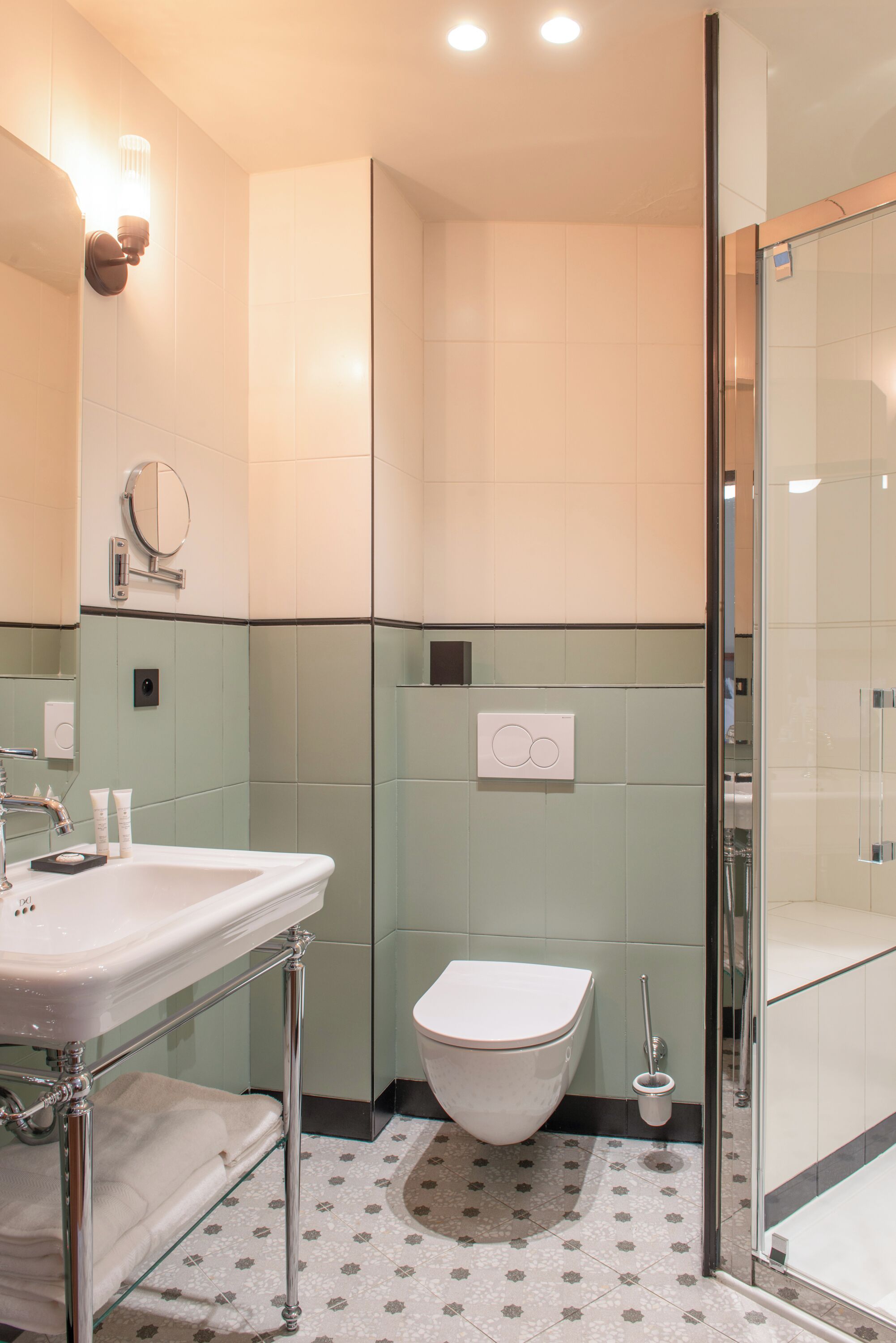 family room | bathroom | shower, hair dryer, towels