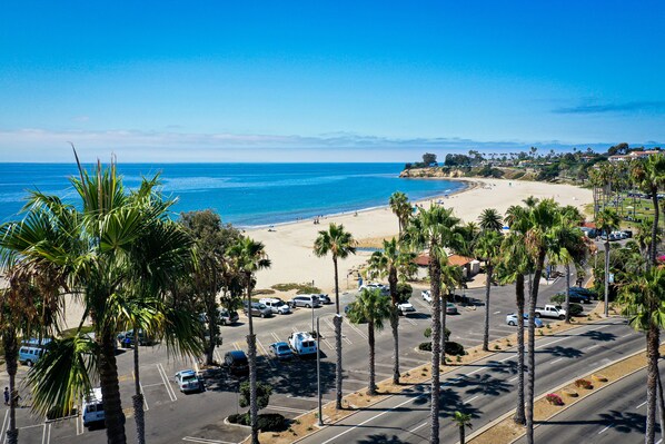 Beach nearby, beach umbrellas, beach towels