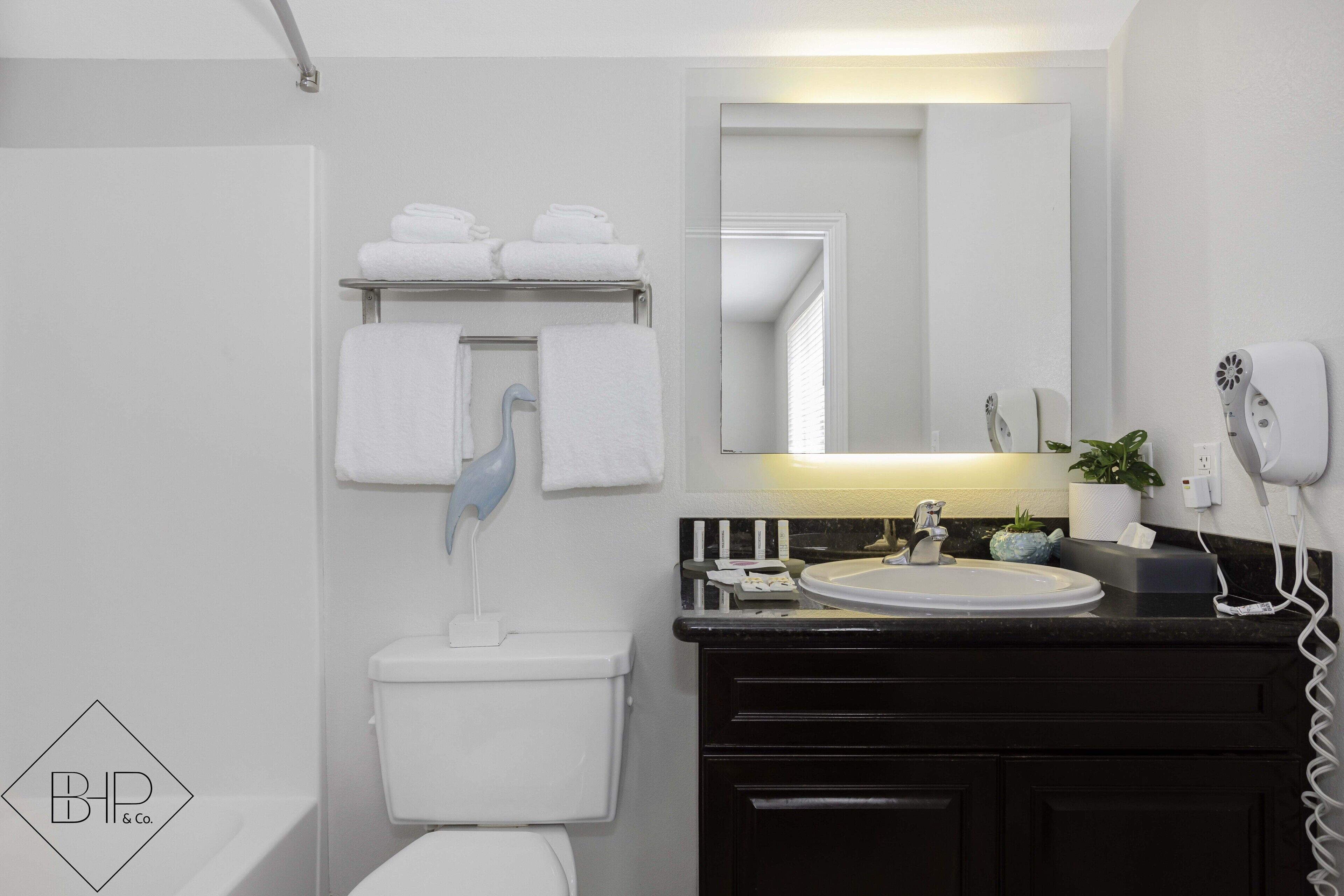 suite, 1 king bed with sofa bed | bathroom | combined shower/bathtub, free toiletries, hair dryer, towels