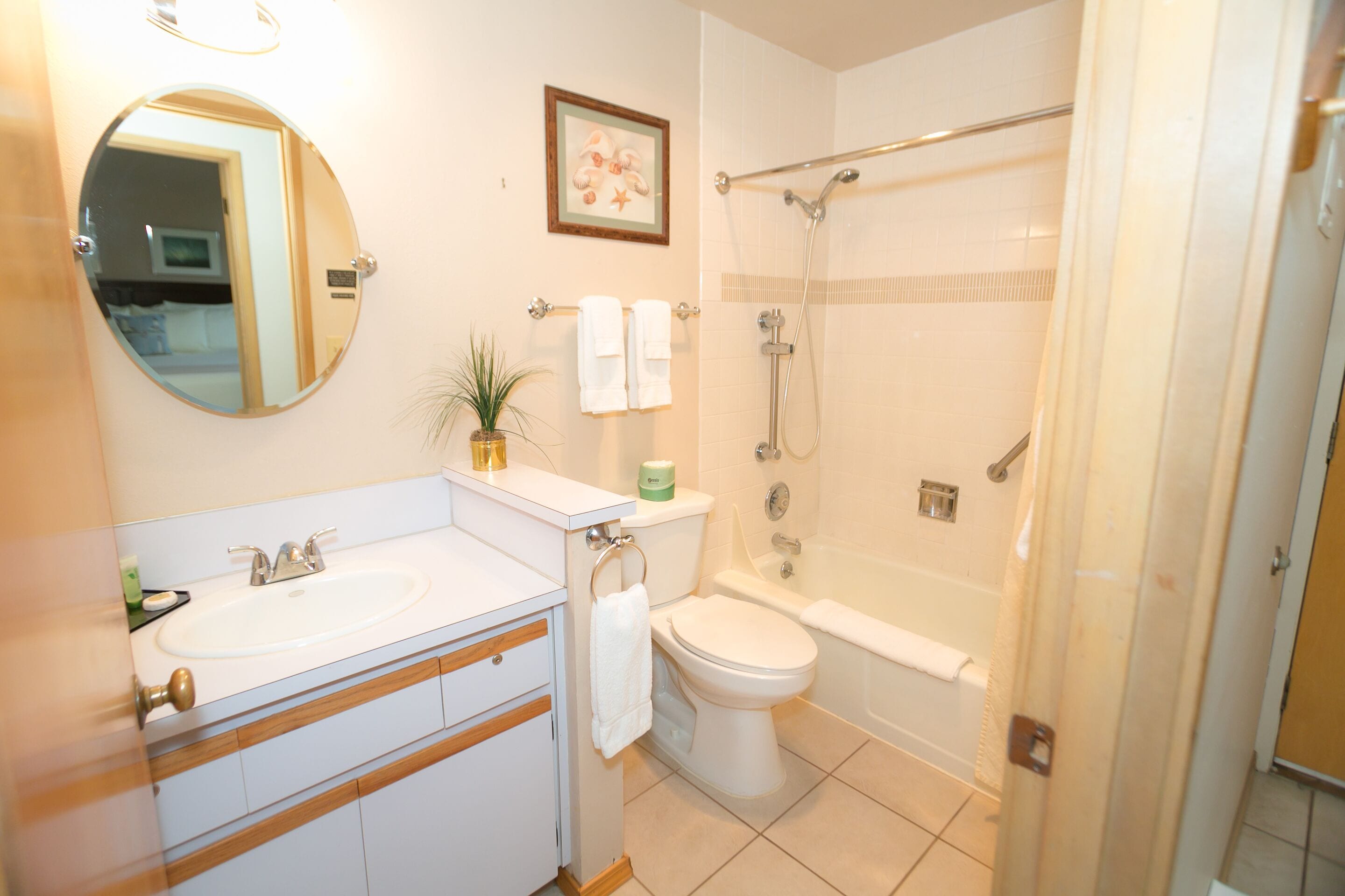 Une salle de bain avec un lavabo, des toilettes et une douche.