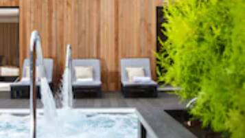 Indoor pool, outdoor pool, sun loungers