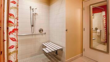 Combined shower/bathtub, free toiletries, hair dryer, towels