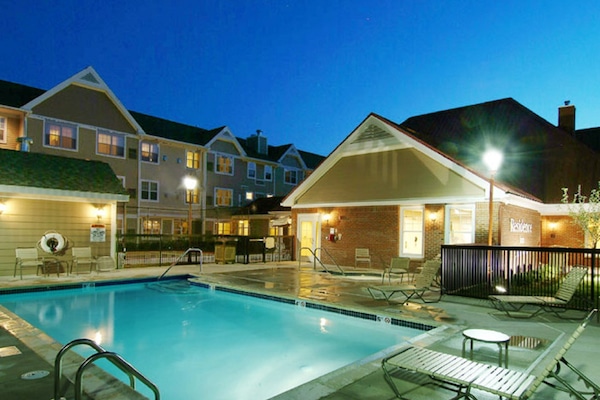 Seasonal outdoor pool, pool umbrellas, pool loungers