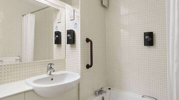 Combined shower/tub, eco-friendly toiletries, hair dryer, towels