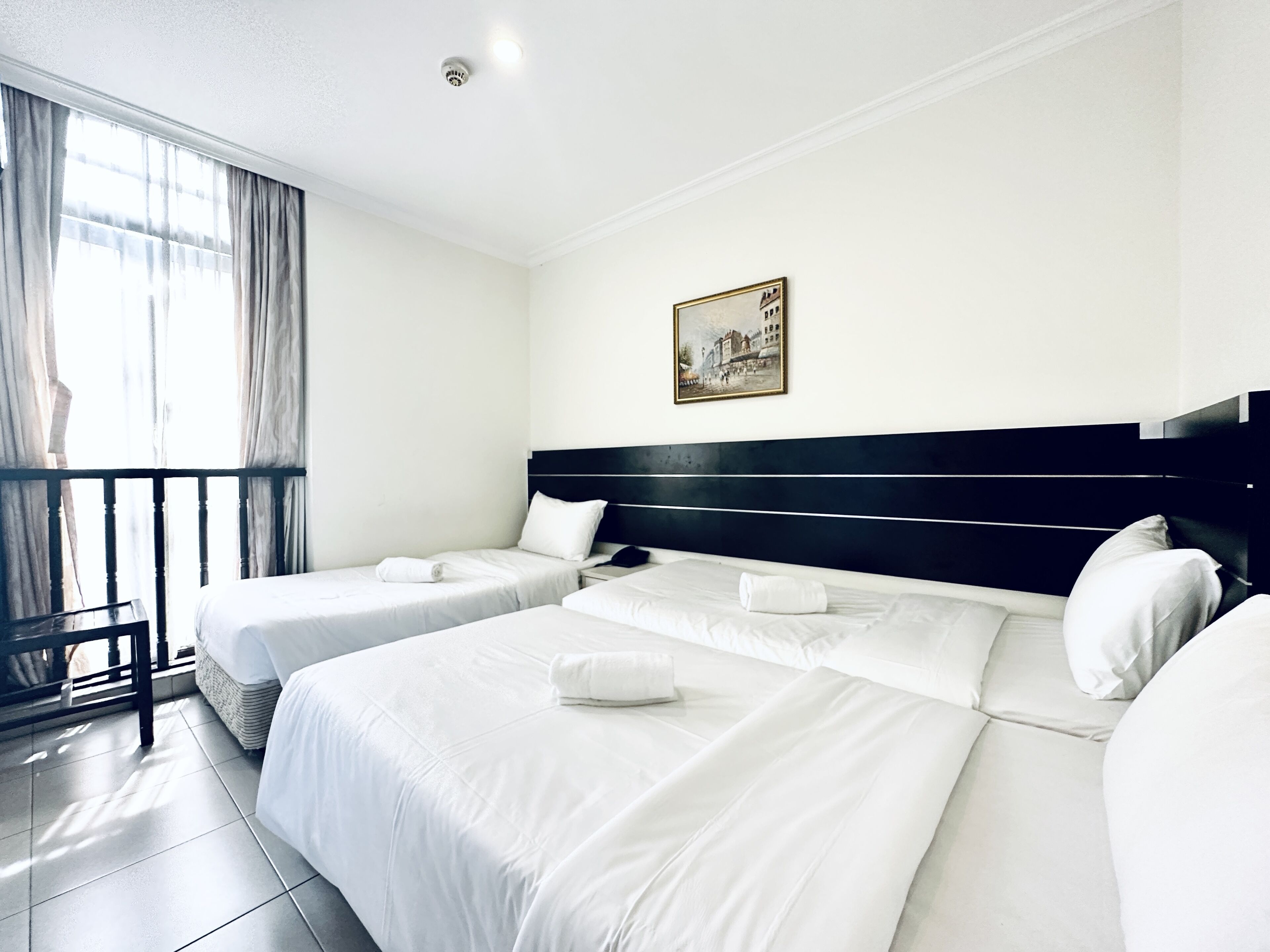 Desk, blackout curtains, soundproofing, iron/ironing board