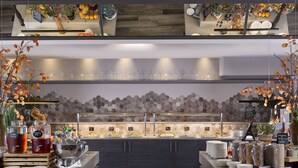 A buffet setup with various food stations, including a fruit and vegetable section, and a selection of beverages. - Radisson Blu Hotel & Spa, Sligo (Sligo)