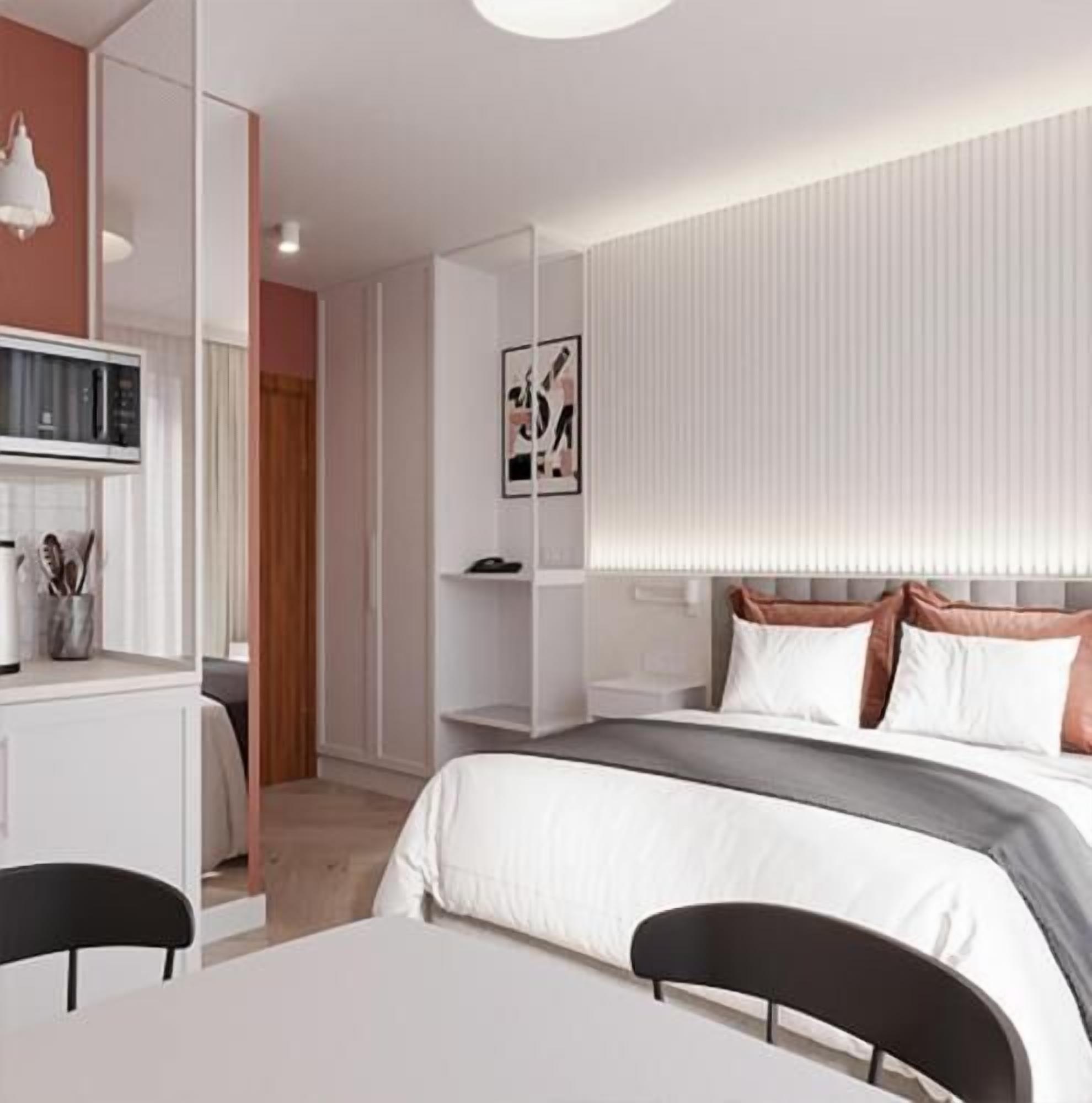 1 dormitorio, escritorio, espacio para trabajar con un portátil