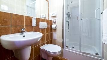 Shower, free toiletries, hair dryer, towels
