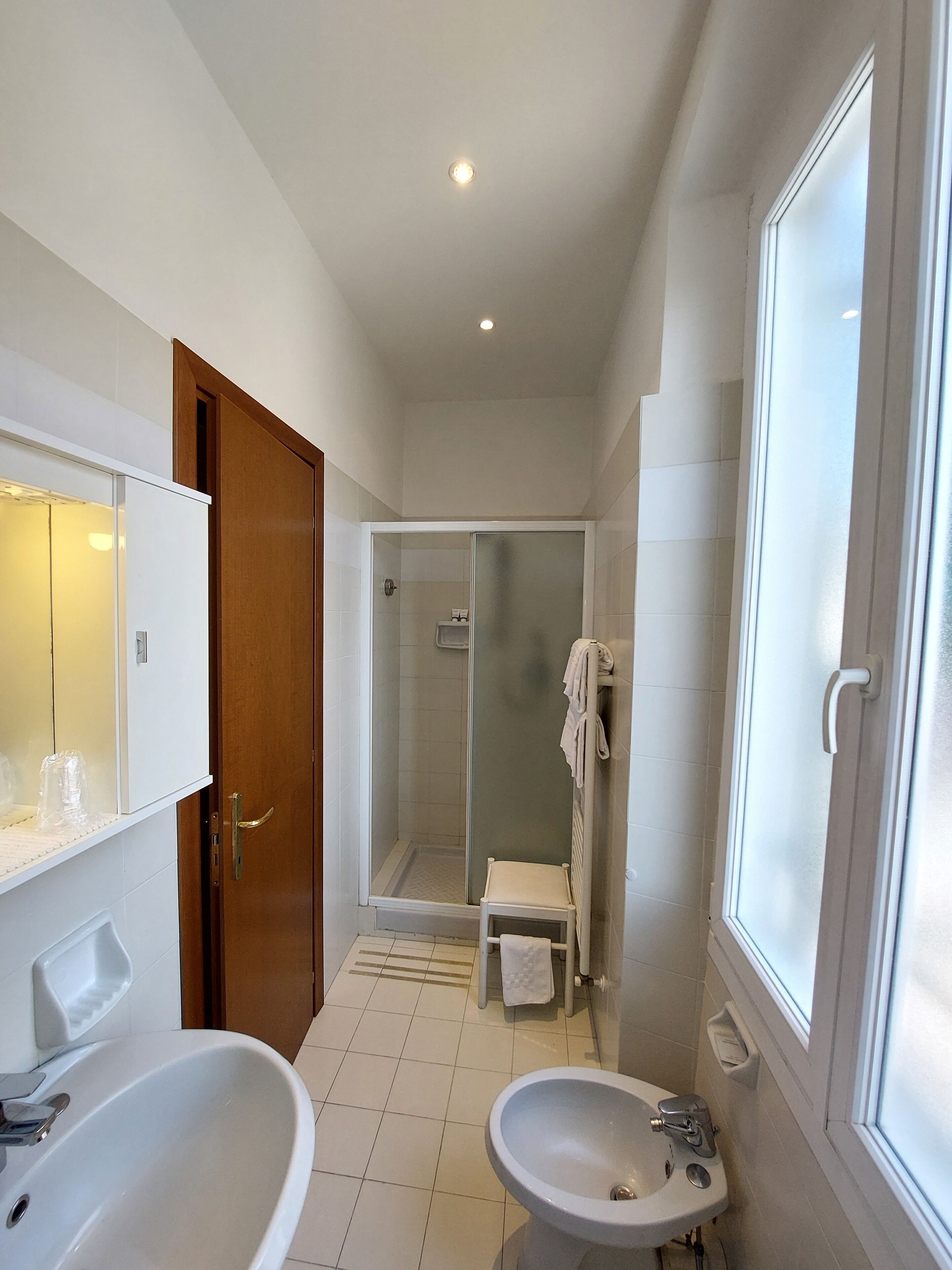 standard double room | bathroom | shower, rainfall showerhead, hair dryer, bidet