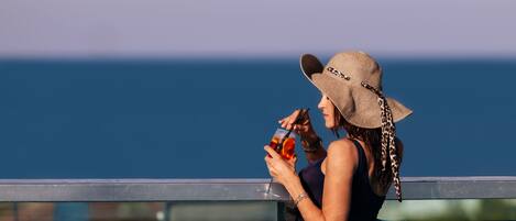 Outdoor pool, pool umbrellas, pool loungers