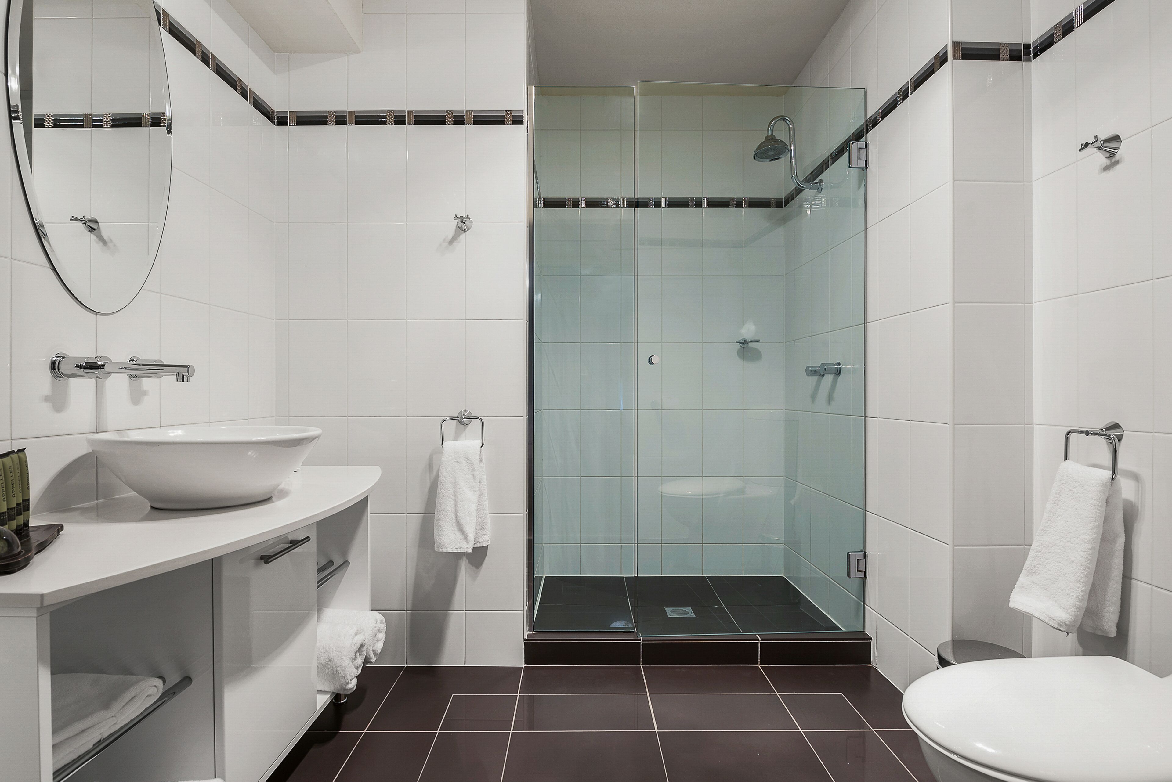 shower, hair dryer, bathrobes, towels