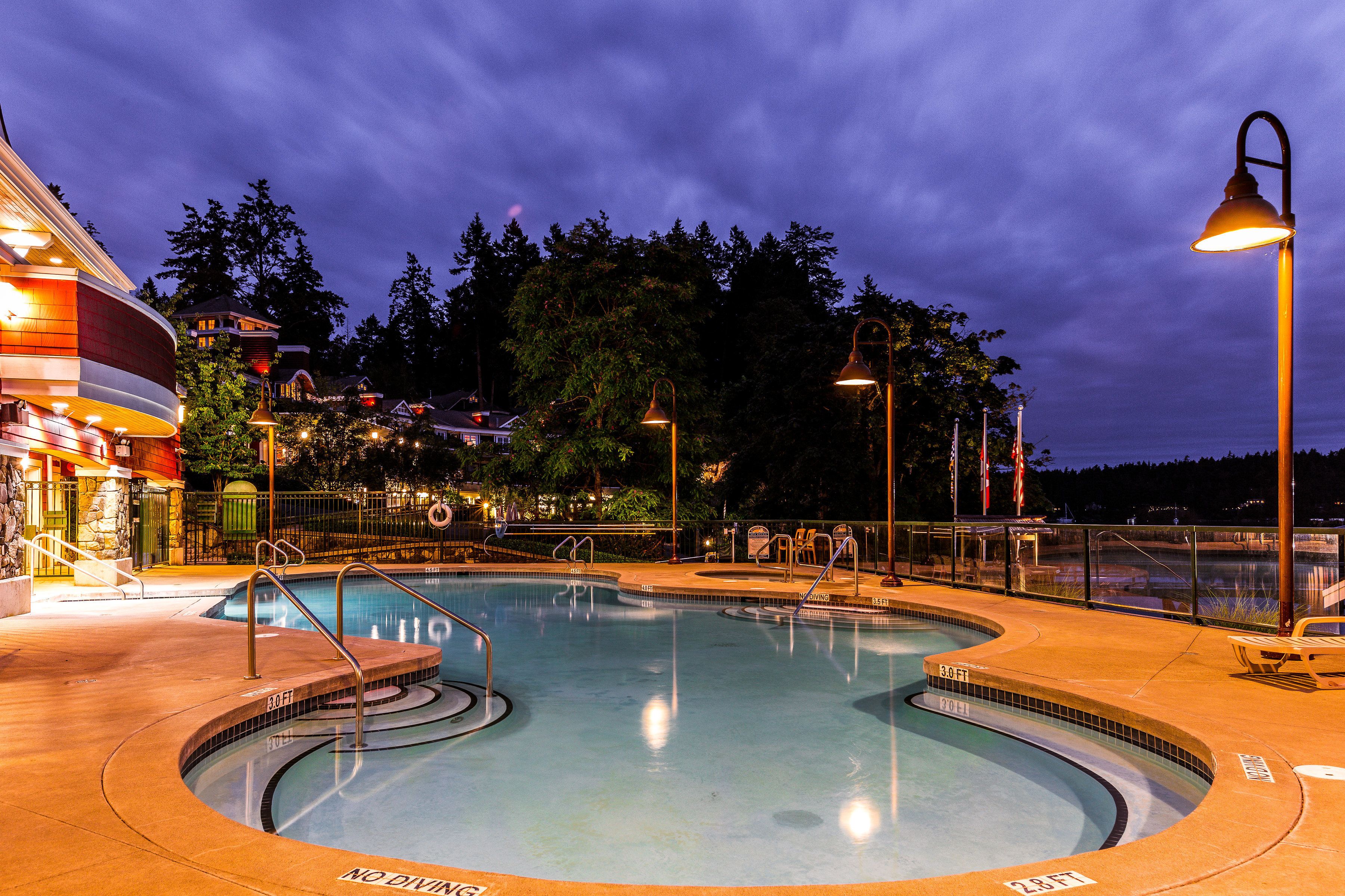 outdoor pool, pool umbrellas, pool loungers