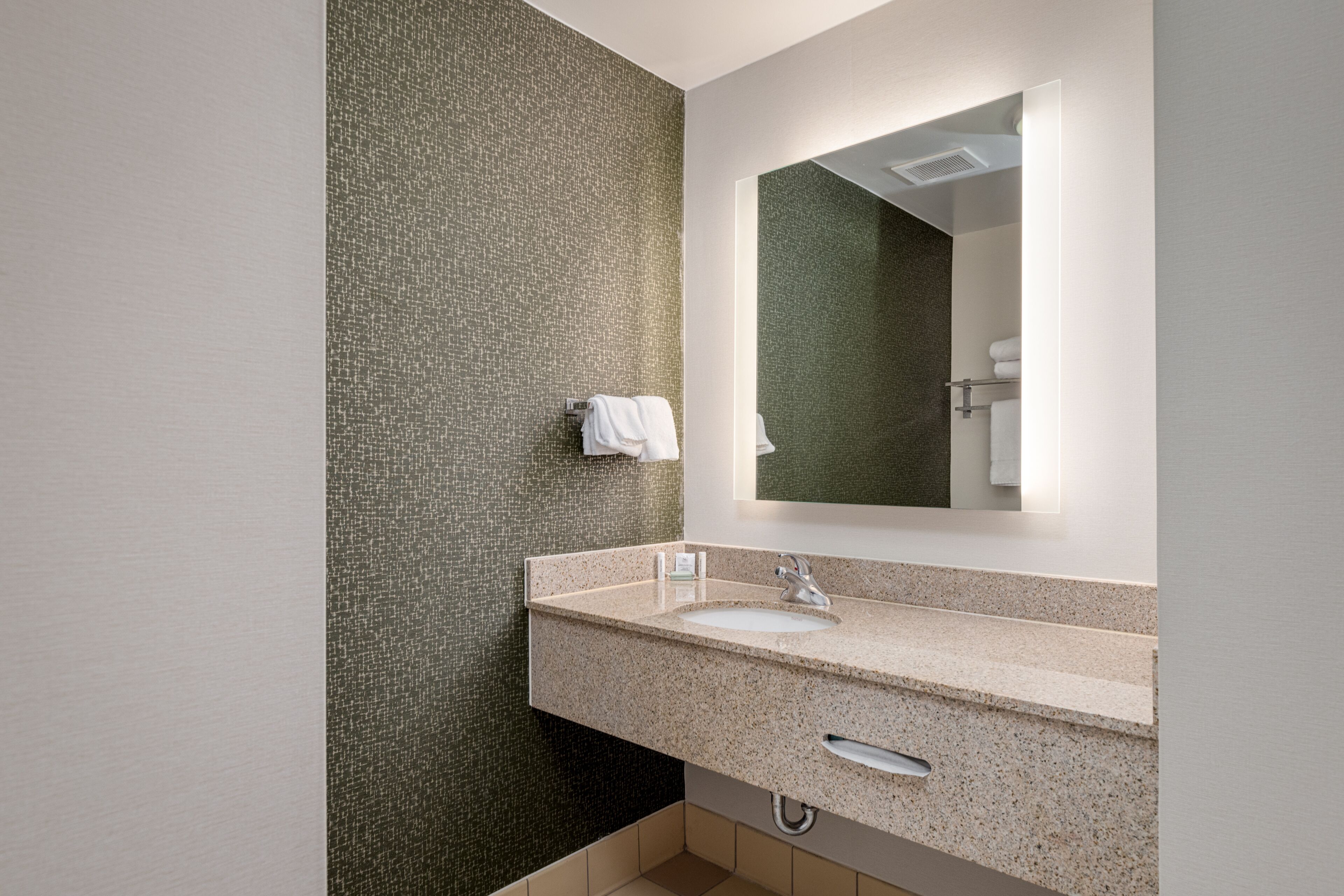 combined shower/bathtub, free toiletries, hair dryer, towels