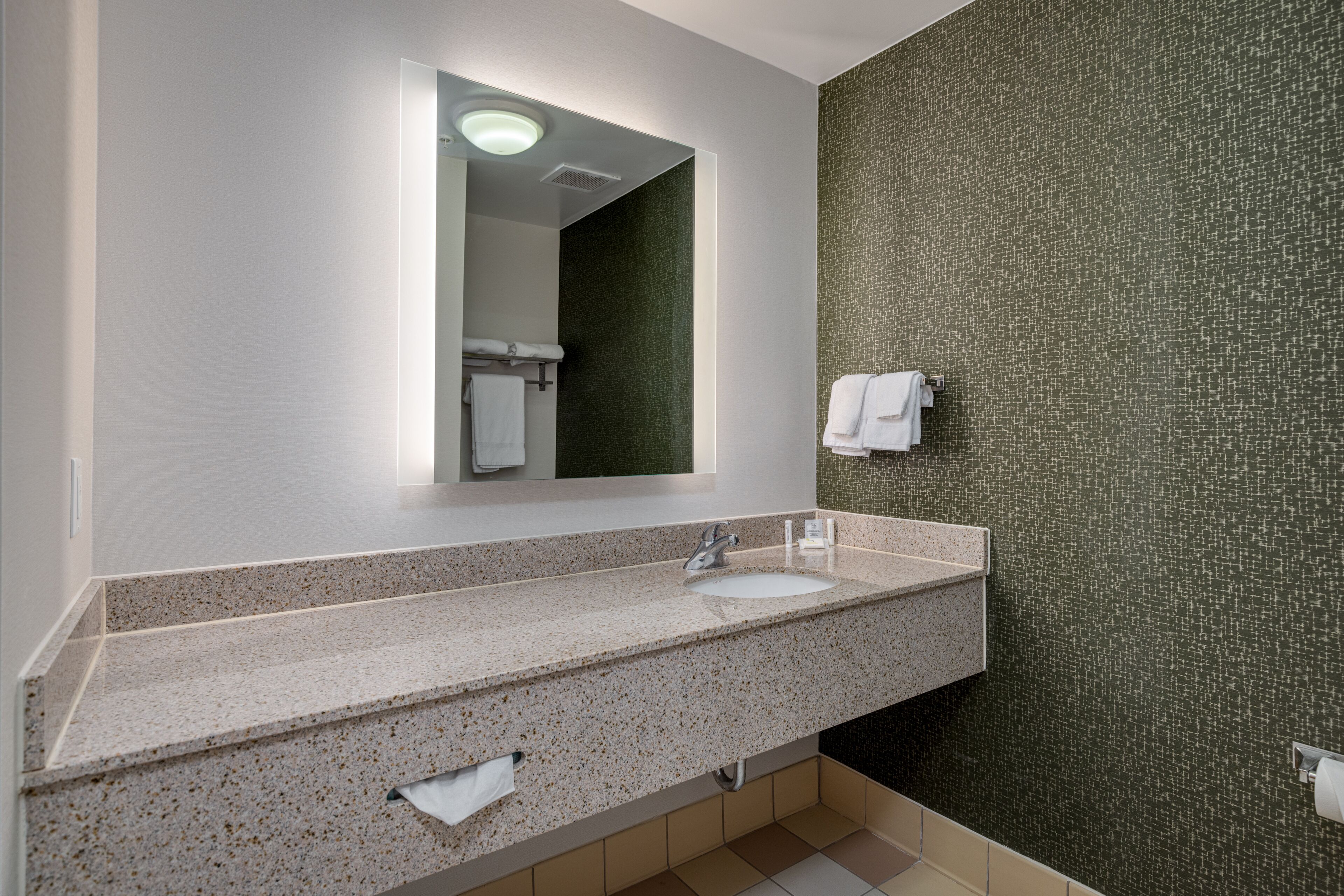 combined shower/bathtub, free toiletries, hair dryer, towels