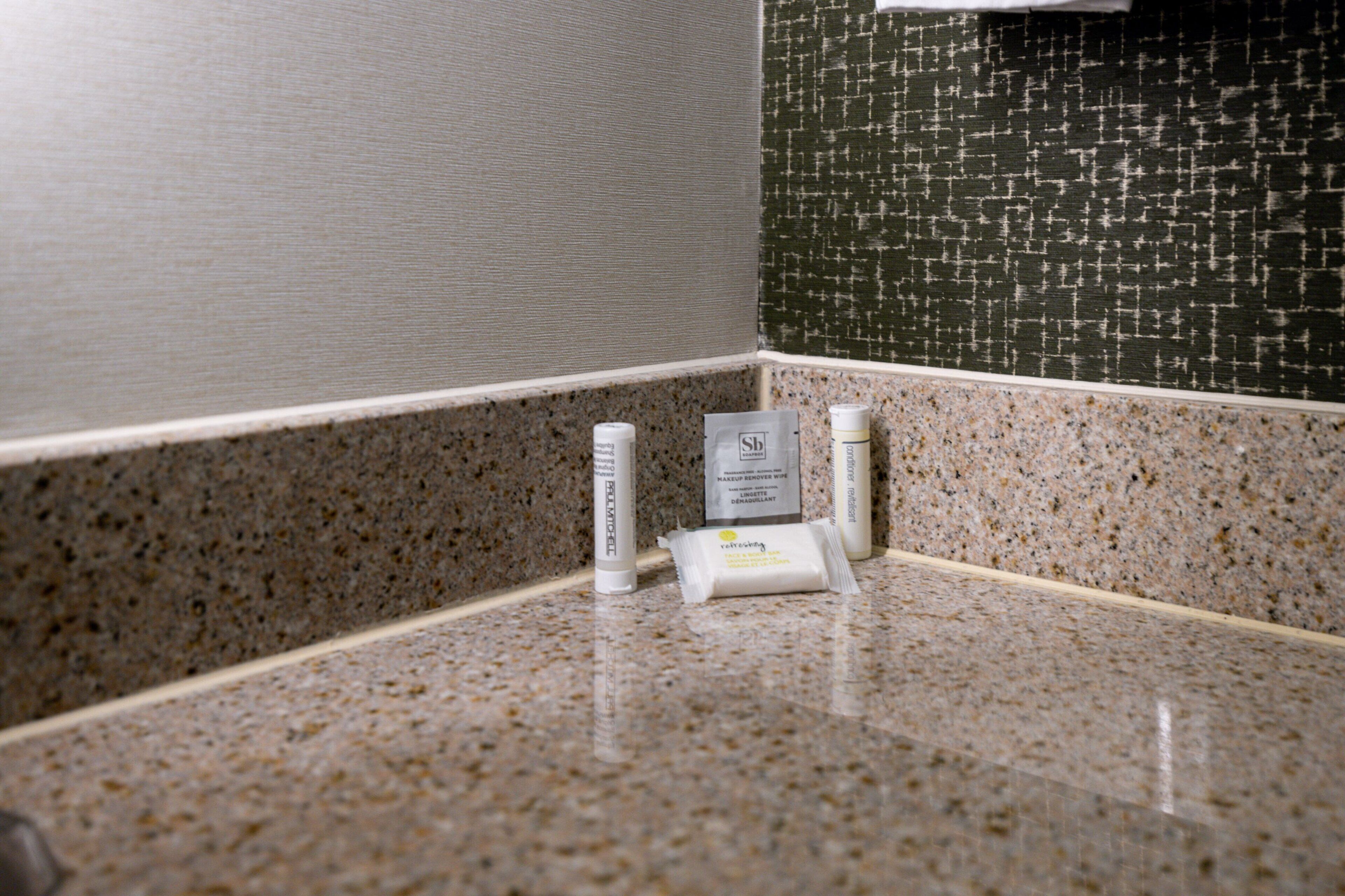 combined shower/bathtub, free toiletries, hair dryer, towels