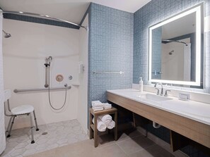 Studio, 1 King Bed, Accessible (Mobility & Hearing, Roll-in Shower) | Bathroom | Combined shower/bathtub, free toiletries, hair dryer, towels