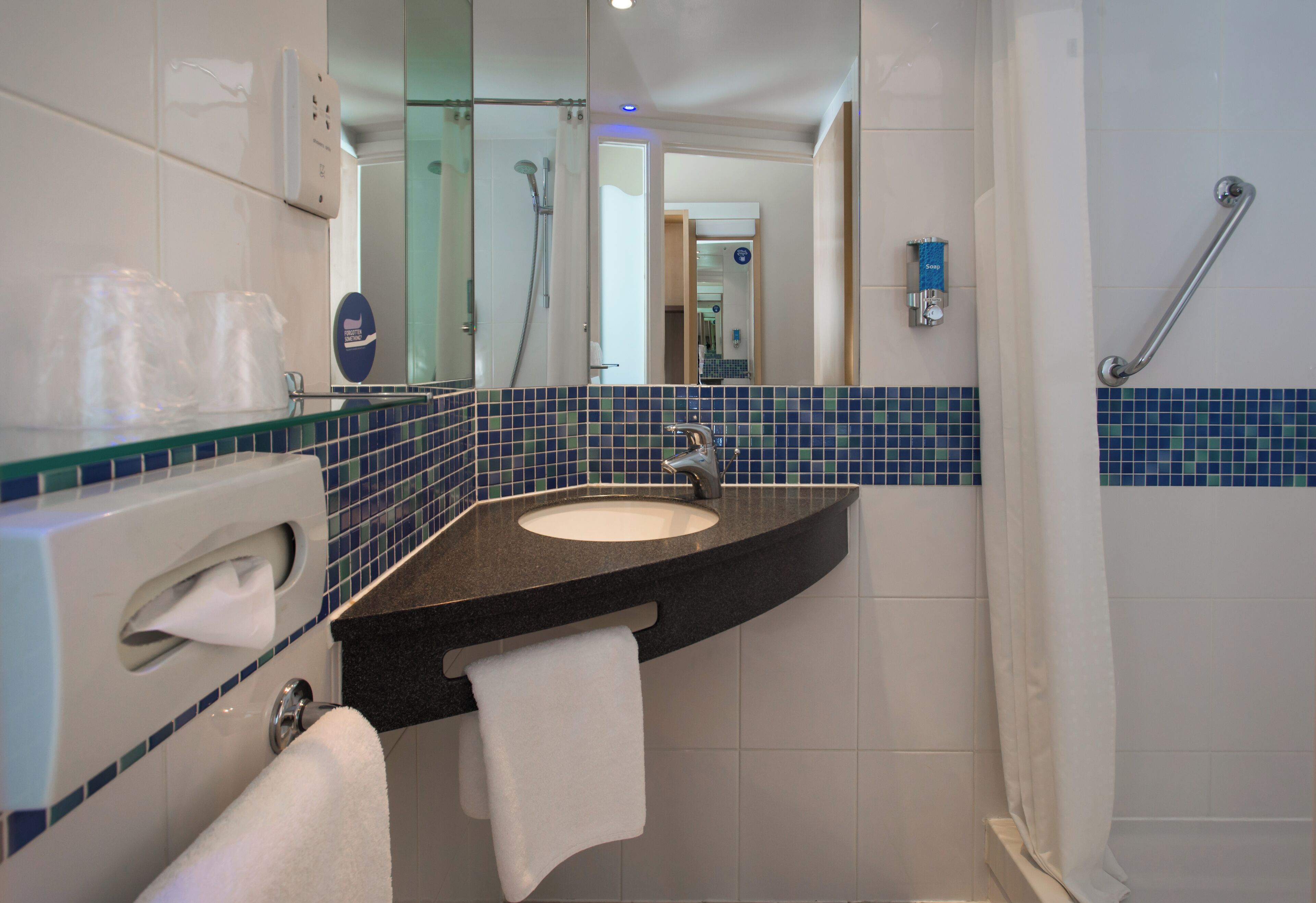 shower, free toiletries, hair dryer, towels