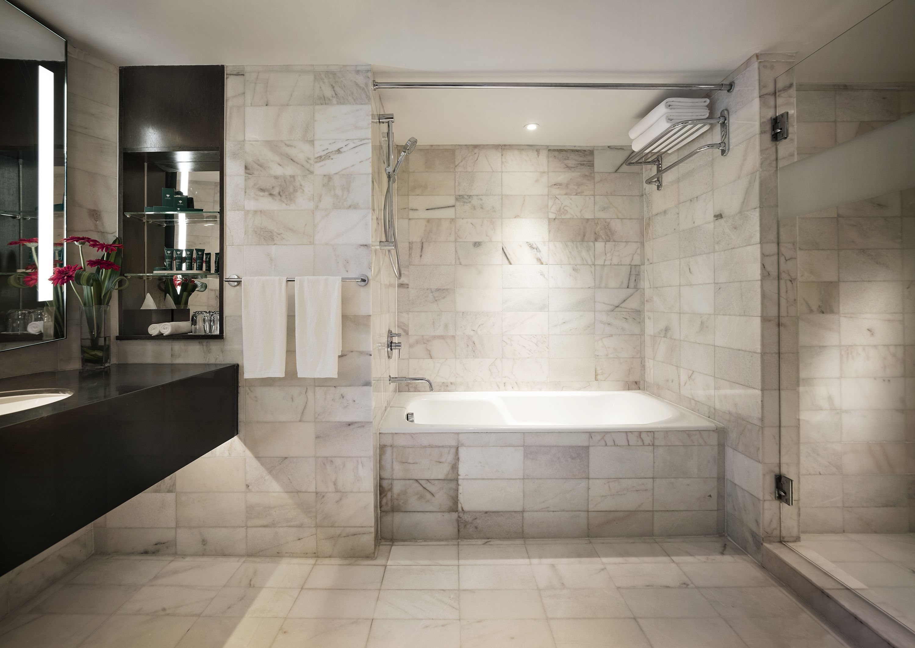 free toiletries, slippers, towels