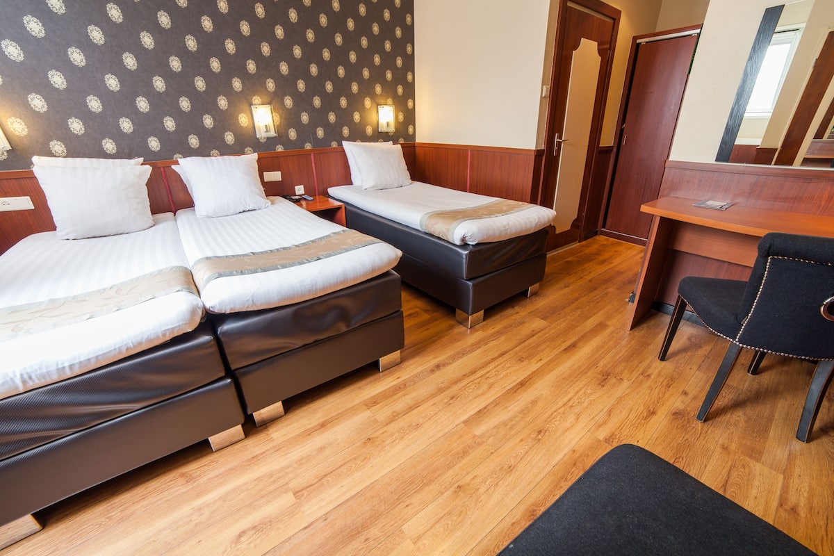 Standaard driepersoonskamer, 3 eenpersoonsbedden | Een kluis op de kamer, een bureau, gratis wifi, beddengoed