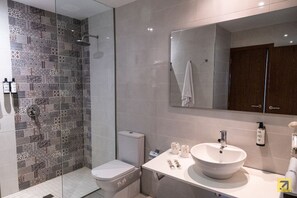 Shower, free toiletries, hair dryer, soap