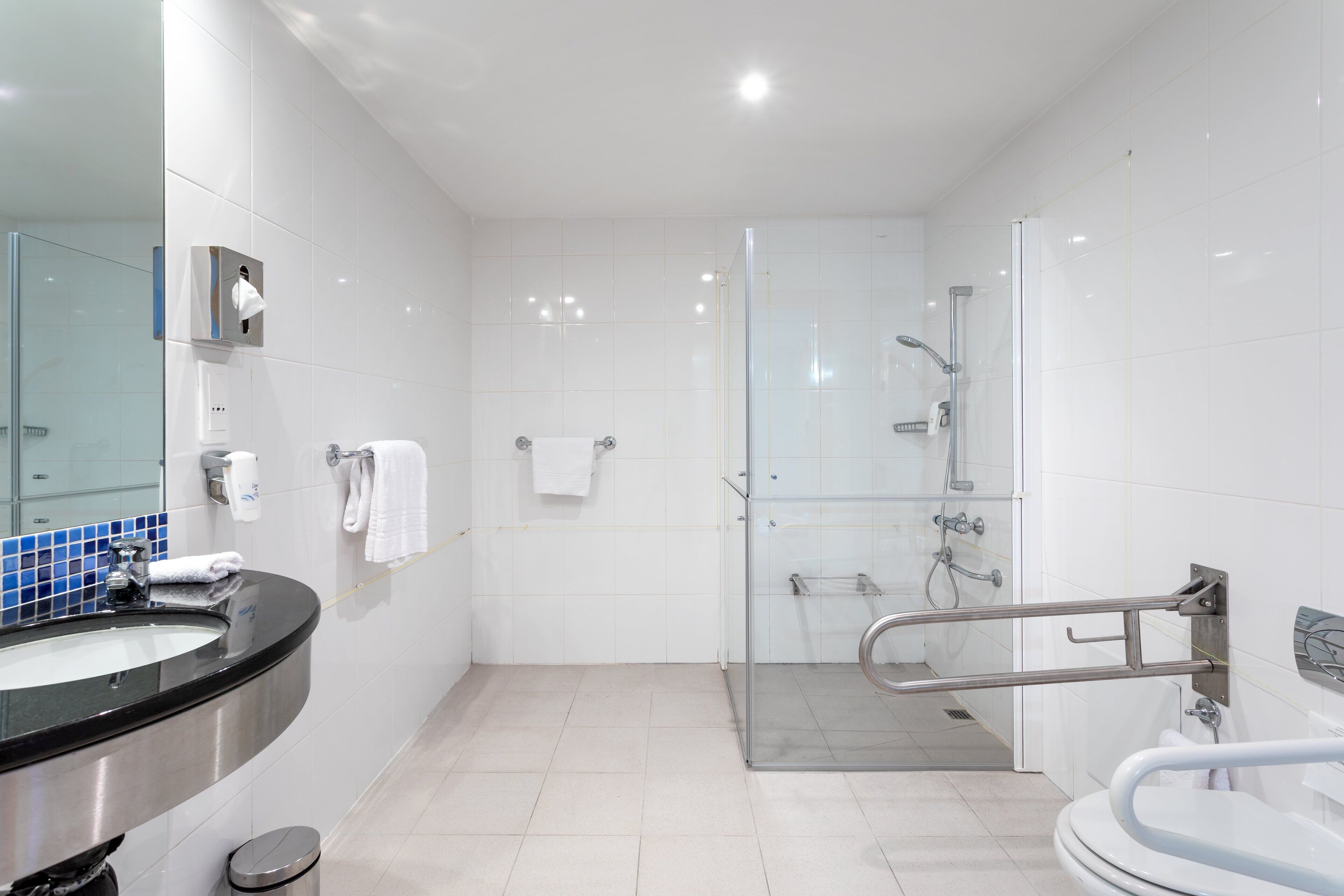 combined shower/bathtub, hair dryer, bidet, towels