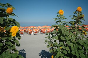 Playa privada en los alrededores, camastros y sombrillas 