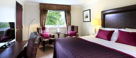 Hypo-allergenic bedding, desk, blackout drapes, iron/ironing board