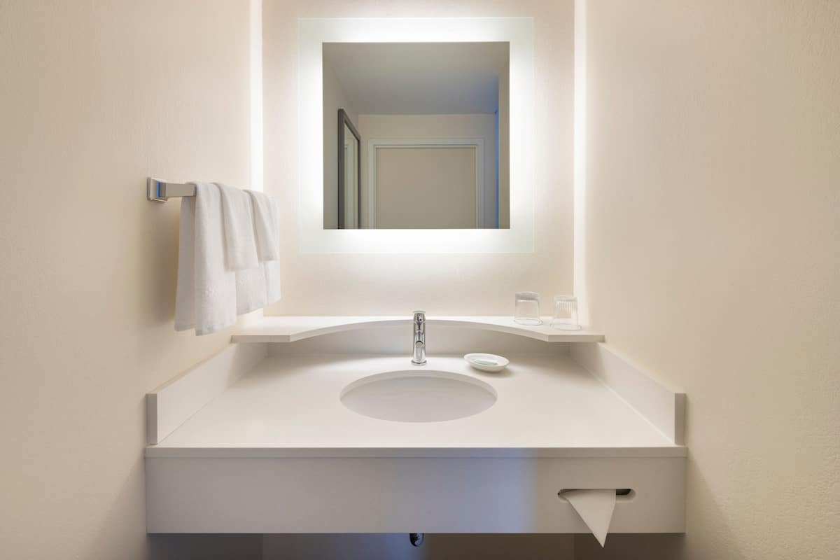 combined shower/bathtub, free toiletries, hair dryer, towels