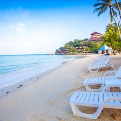 On the beach, beach umbrellas, beach bar