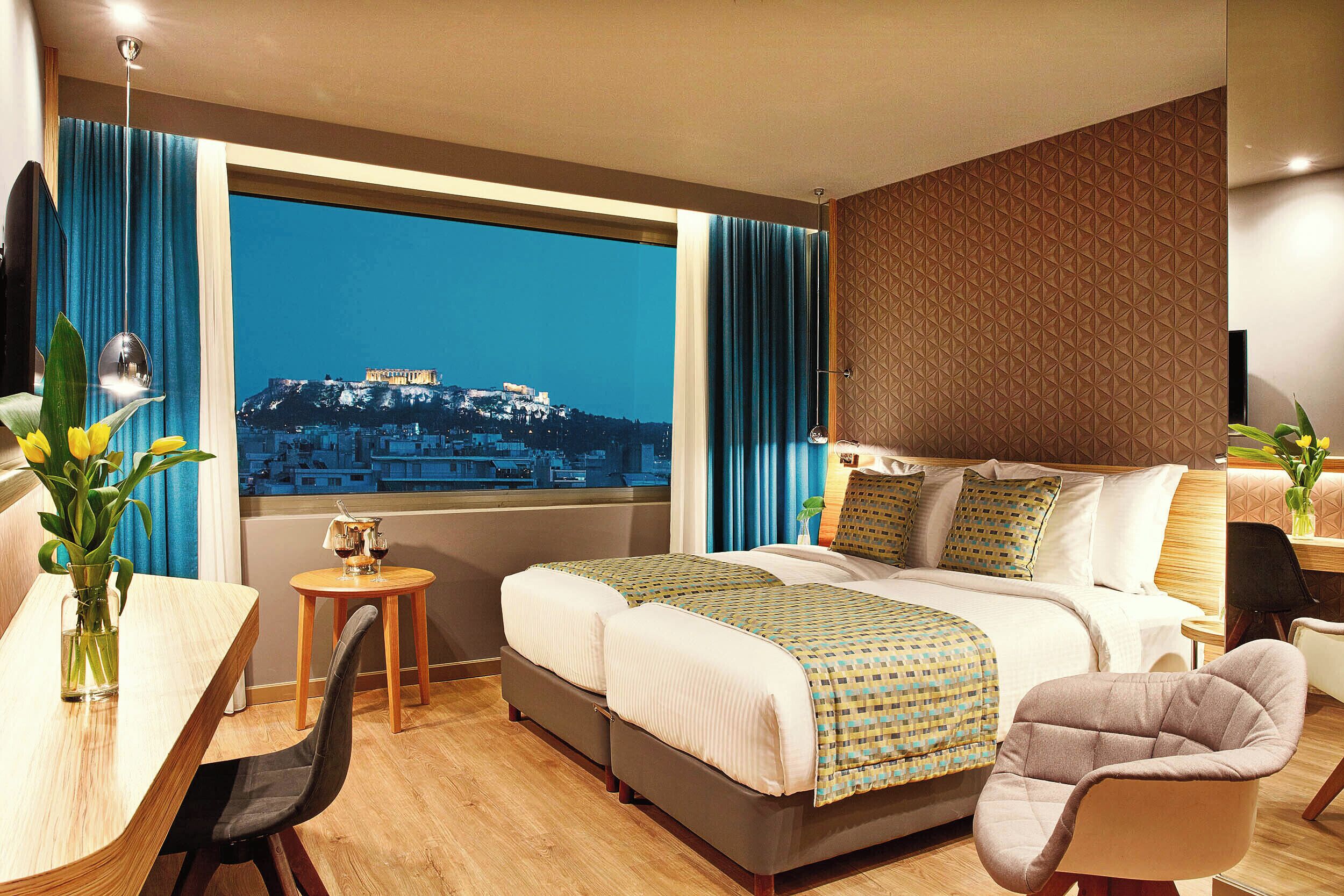 Executive Twin Room, Acropolis View | Premium bedding, pillowtop beds, minibar, in-room safe
