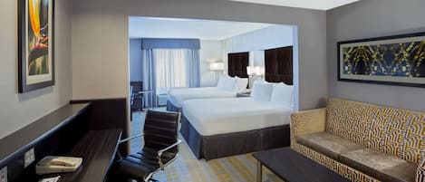 Suite, 2 Queen Beds | Desk, blackout curtains, iron/ironing board, free cots/infant beds