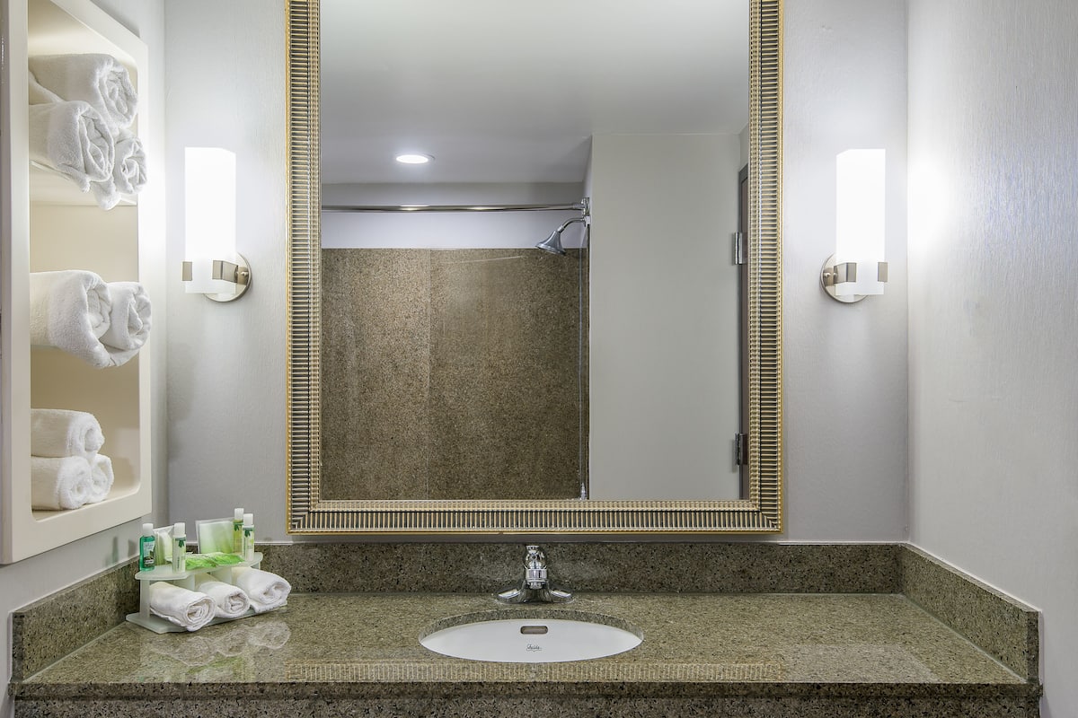 free toiletries, hair dryer, towels, soap