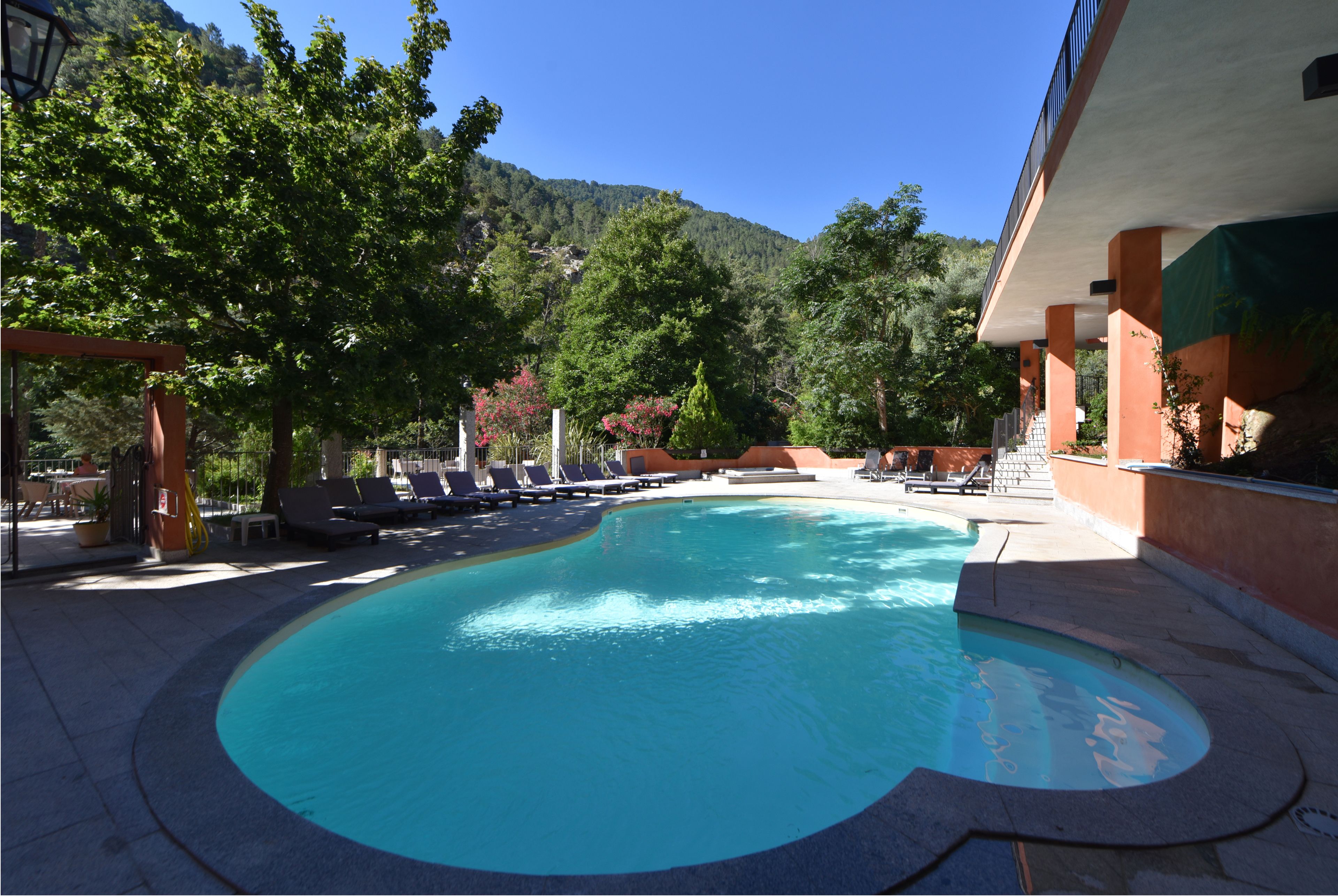 indoor pool, seasonal outdoor pool, pool loungers