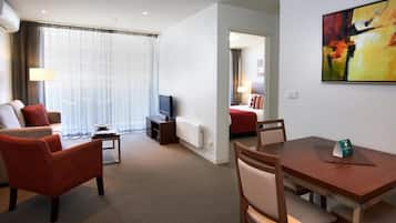 In-room safe, desk, laptop workspace, blackout curtains