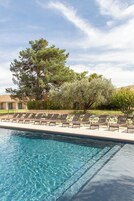Outdoor pool, sun loungers