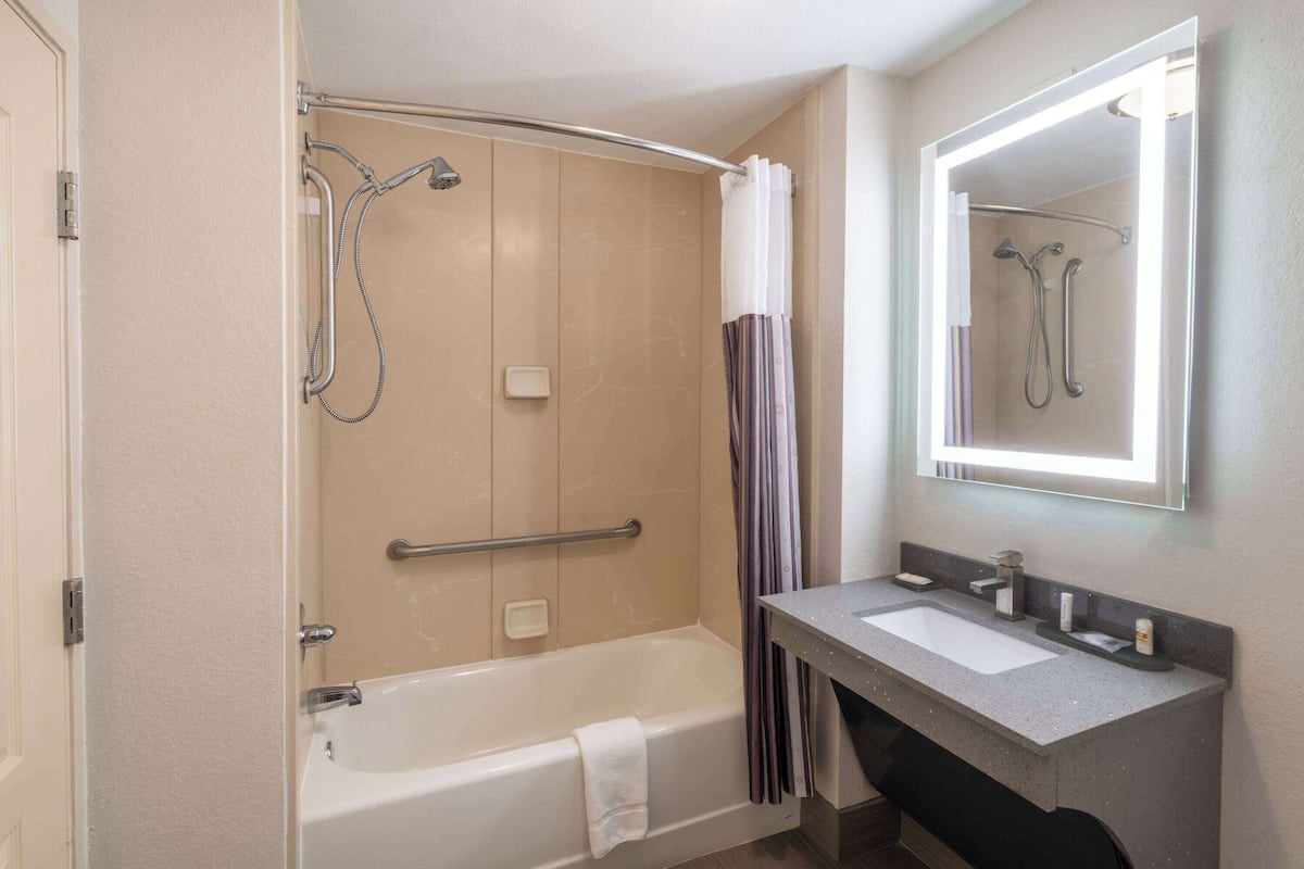 room, 1 king bed, accessible, non smoking (mobility/hearing impaired accessible) | bathroom | combined shower/bathtub, free toiletries, hair dryer, towels