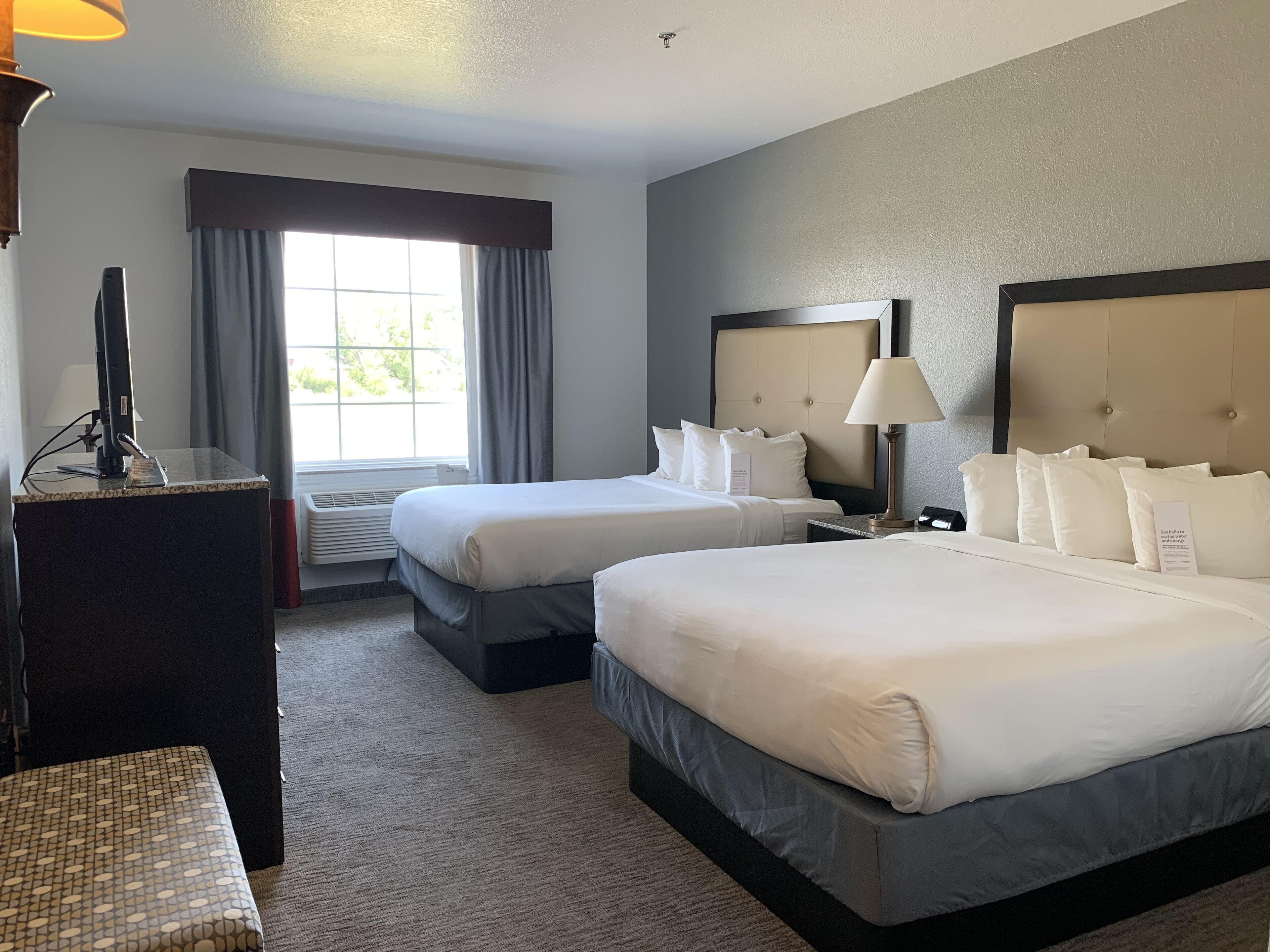 standard room, 2 queen beds | in-room safe, desk, laptop workspace, blackout curtains