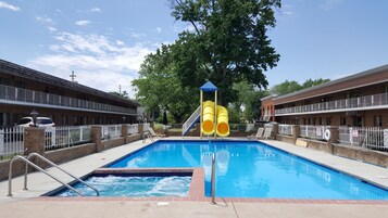 Seasonal outdoor pool, open 9 AM to 11:00 PM, pool umbrellas
