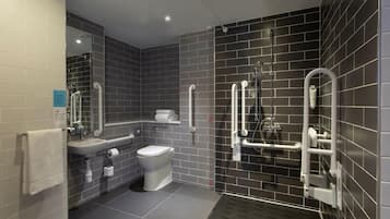 Shower, free toiletries, hair dryer, towels