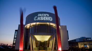 A modern building with a prominent sign reading "JACK'S CASINO."