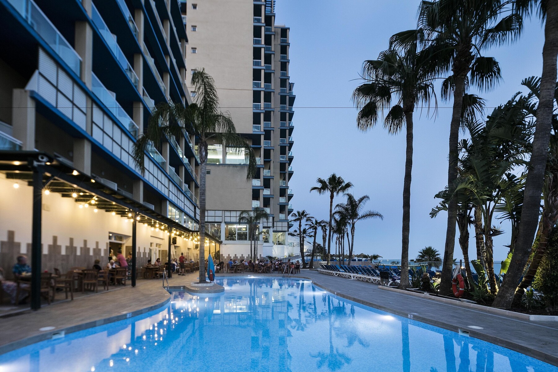 Outdoor pool, pool umbrellas, pool loungers