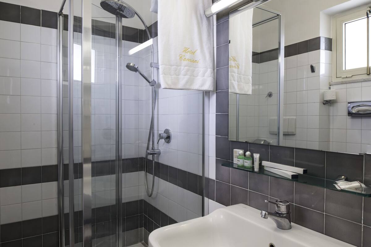 shower, free toiletries, hair dryer, bathrobes