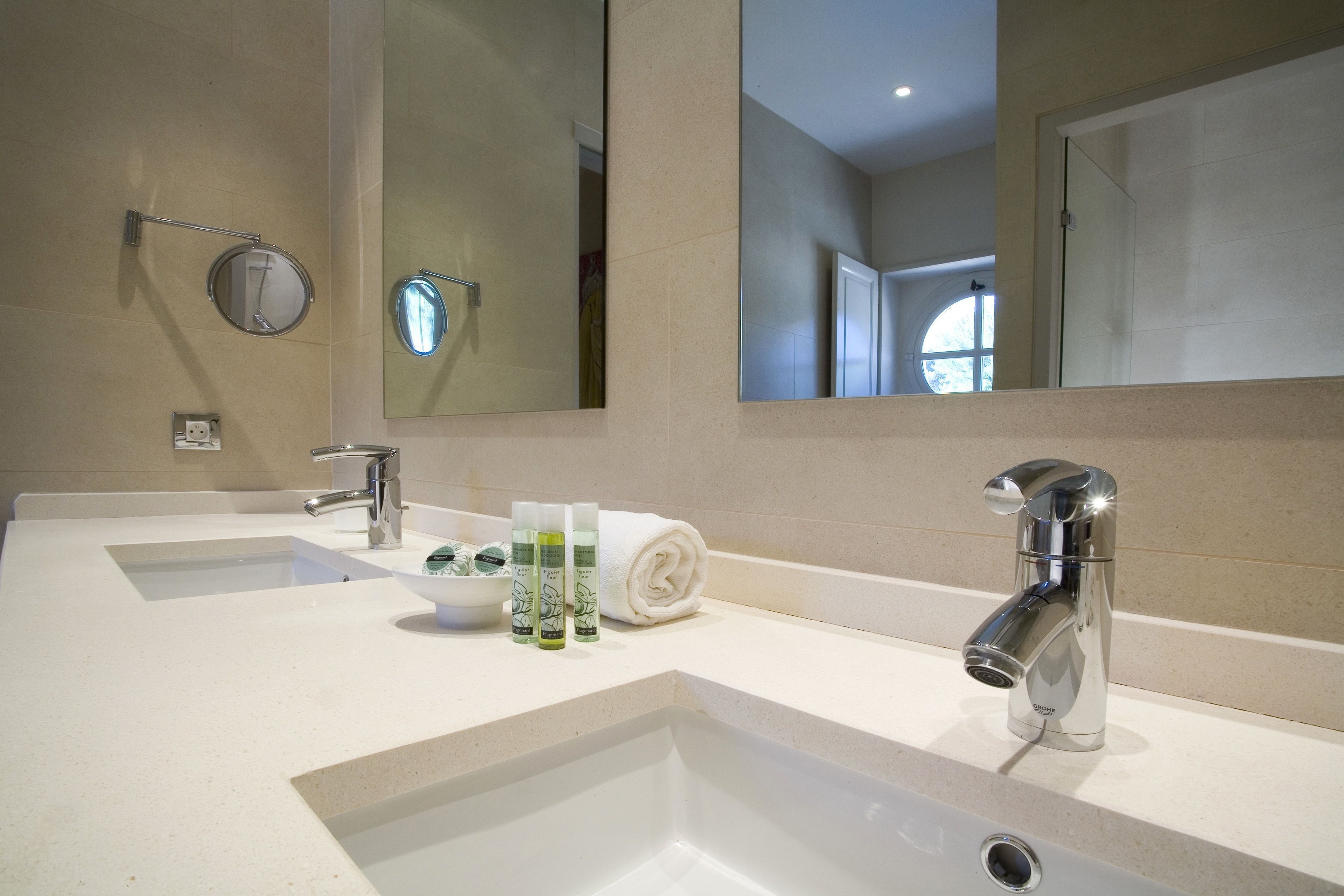 hair dryer, slippers, towels