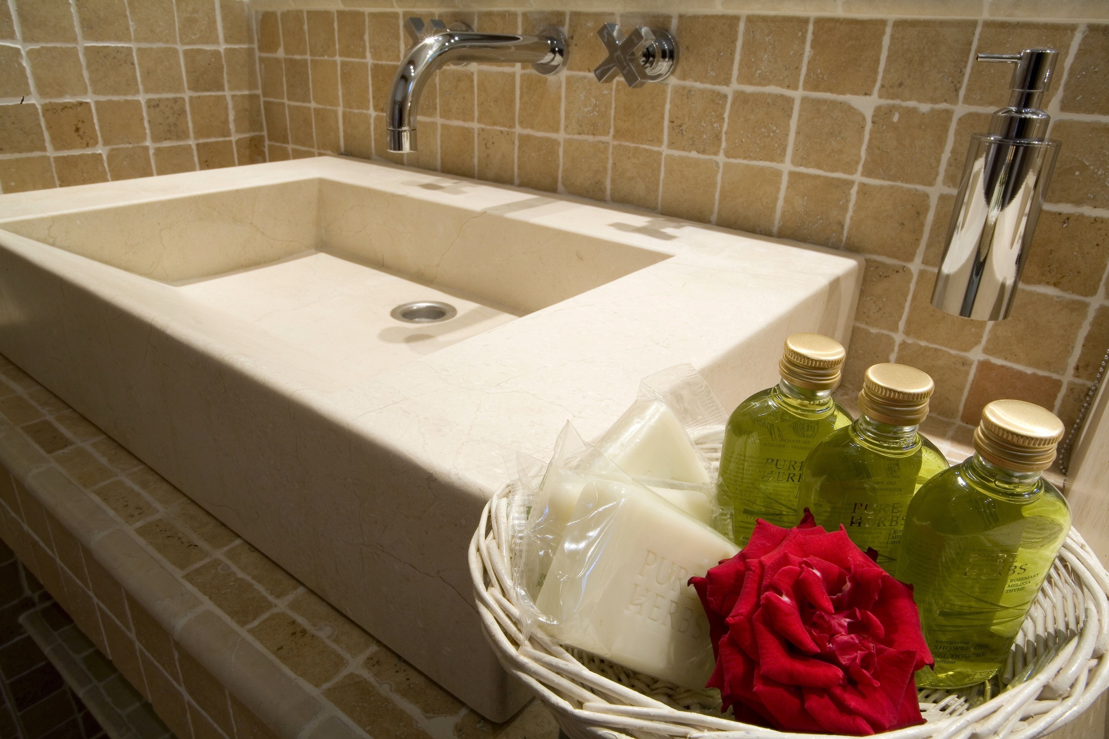 grand house | bathroom | hair dryer, slippers, towels